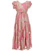 A Loves A Big Girls Ruffle Cap Sleeve Lurex Jacquard Dress, Color:Carnation - Image 1