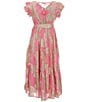 A Loves A Big Girls Ruffle Cap Sleeve Lurex Jacquard Dress, Color:Carnation - Image 2
