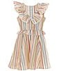 Color:Rose Coral - Image 1 - Big Girls 7-16 Ruffle Sleeve Striped Mini Dress