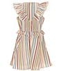 Color:Rose Coral - Image 2 - Big Girls 7-16 Ruffle Sleeve Striped Mini Dress