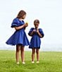 Color:French Blue - Image 5 - Big Girls 7-16 Family Matching Short Balloon Sleeve Dress