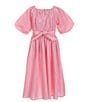 Color:Soft Pink - Image 1 - Big Girls 7-16 Short Bubble Sleeve Midi Dress