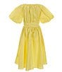 Color:Daffodil - Image 2 - Big Girls 7-16 Short Bubble Sleeve Midi Dress