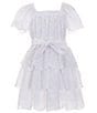 Color:White - Image 1 - Big Girls 7-16 Short Sleeve Eyelet Tiered Maxi Dress