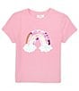 Color:Soft Pink - Image 1 - Big Girls 7-16 Short Sleeve Flip Sequin Rainbow Graphic T-Shirt