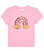 Color:Soft Pink - Image 2 - Big Girls 7-16 Short Sleeve Flip Sequin Rainbow Graphic T-Shirt