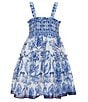A Loves A Big Girls Floral Print Sleeveless Smocked Dress, Color:Blue/White - Image 2