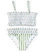 A Loves A Big Girls Ditsy Floral/Striped Smocked Bralette Two-Piece Swimsuit, Color:Sunshine Ditsy - Image 1