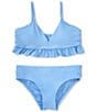 A Loves A Big Girls Solid Flounce Bralette 2-Piece Swimsuit, Color:Blue Block - Image 1