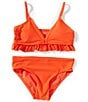 A Loves A Big Girls Solid Flounce Bralette 2-Piece Swimsuit, Color:Red - Image 1