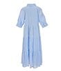 Color:Serenity Blue - Image 2 - Big Girls 7-16 Striped Balloon Sleeve A-Line Midi Dress