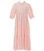 A Loves A Big Girls Striped Balloon Sleeve A-Line Midi Dress, Color:Light Pink - Image 1