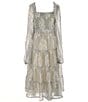 A Loves A Big Girls Tiered Foil Lurex Midi Dress, Color:Cream Black - Image 2