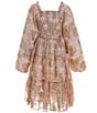 Color:Soft Pink - Image 2 - Big Girls 7-16 Tiered Foil Lurex Midi Dress