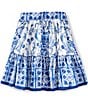 A Loves A Big Girls Tiered Pull-On Skirt, Color:Blue Multi - Image 1