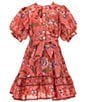 A Loves A Big Girls Bubble Sleeve Floral Print Dress, Color:Coral/Multi - Image 1