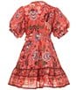 A Loves A Big Girls Bubble Sleeve Floral Print Dress, Color:Coral/Multi - Image 2