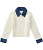 A Loves A Big Girls Cable Knit Cuffed Collared Sweater - Image 1