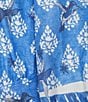 A Loves A Border Print Mandarin Collar Long Balloon Sleeve Button Front Tie at Waist A-Line Flounce Maxi Dress, Color:Cobalt/Multi - Image 3
