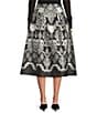 A Loves A Brocade Damask Print High Rise A-Line Flounce Midi Skirt, Color:Black/Silver - Image 2