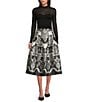 A Loves A Brocade Damask Print High Rise A-Line Flounce Midi Skirt, Color:Black/Silver - Image 3