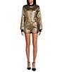 A Loves A Coated Metallic Crew Neck Long Sleeve Button Front Cropped Coordinating Blazer, Color:Gold - Image 4