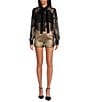 A Loves A Coated Metallic High Rise Flat Front Coordinating Mini Shorts, Color:Gold - Image 3