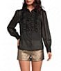 A Loves A Collared Long Sleeve Ruffle Button Up Blouse - Image 1