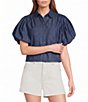 A Loves A Collared Short Bubble Sleeve Button Front Woven Top - Image 1