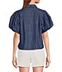 A Loves A Collared Short Bubble Sleeve Button Front Woven Top - Image 2