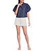 A Loves A Collared Short Bubble Sleeve Button Front Woven Top - Image 3