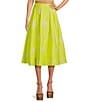 Color:Pistachio - Image 1 - Coordinating High Rise Embroidered Pocketed A-Line Midi Skirt