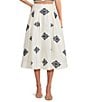 A Loves A Woven Embroidered High Rise Pocketed A-Line Flounce Midi Coordinating Skirt, Color:White/Navy - Image 1