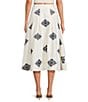 A Loves A Woven Embroidered High Rise Pocketed A-Line Flounce Midi Coordinating Skirt, Color:White/Navy - Image 2