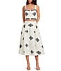 A Loves A Woven Embroidered High Rise Pocketed A-Line Flounce Midi Coordinating Skirt, Color:White/Navy - Image 3