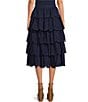 Color:Indigo - Image 2 - Coordinating High Rise Eyelet Embroidered Scalloped Hem Tiered A-Line Coordinating Midi Skirt
