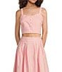 A Loves A Woven Embroidered Sleeveless Tank Strap Sweetheart Neckline Cropped Coordinating Bralette Top, Color:Light Pink - Image 1