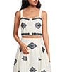 A Loves A Woven Embroidered Sleeveless Tank Strap Sweetheart Neckline Cropped Coordinating Bralette Top, Color:White/Navy - Image 1