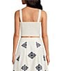 A Loves A Woven Embroidered Sleeveless Tank Strap Sweetheart Neckline Cropped Coordinating Bralette Top, Color:White/Navy - Image 2