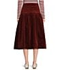 A Loves A Corduroy High Rise Drop Waist A-Line Flounce Midi Skirt, Color:Wine - Image 2