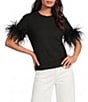 A Loves A Crew Neck Short Sleeve Feather Trim Sweater - Image 1