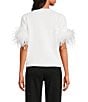 A Loves A Crew Neck Short Sleeve Feather Trim Sweater - Image 6