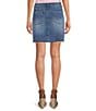 Color:Medium Blue - Image 2 - Cut Off Frayed Hem Stretch Denim Mini Skirt