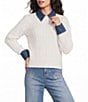 A Loves A Denim Cuffed Collared Long Sleeve Cable Knit Sweater - Image 1
