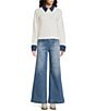 A Loves A Denim Cuffed Collared Long Sleeve Cable Knit Sweater - Image 5