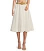 Color:Ivory - Image 1 - Denim High Elastic Waist Belted A-Line Midi Skirt
