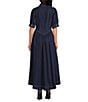 A Loves A Denim Notch Lapel 3/4 Bubble Sleeve Button Front Basque Waist Fit and Flare A-Line Maxi Dress, Color:Dark Rinse - Image 2