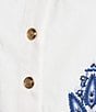A Loves A Embroidered Paisley Mandarin Collar Short Bubble Sleeve Button Front Tie Waist Sheath Dress, Color:White/Navy - Image 3