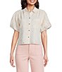 A Loves A Embroidered Shirt Collar Short Bubble Sleeve Button Front Shirt - Image 1