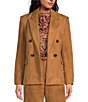 Color:Camel - Image 1 - Faux Suede Double Breasted Coordinating Blazer